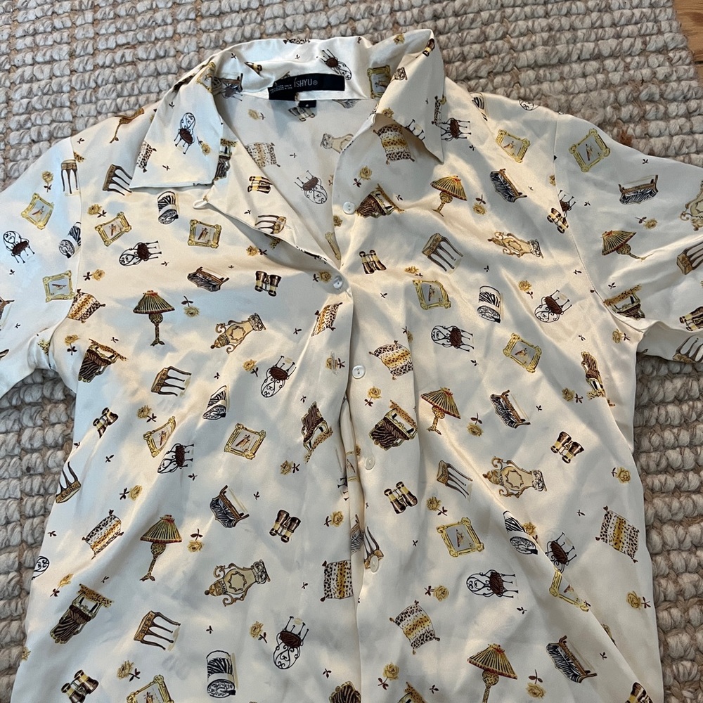 Ishyu vintage silk shirt chair print